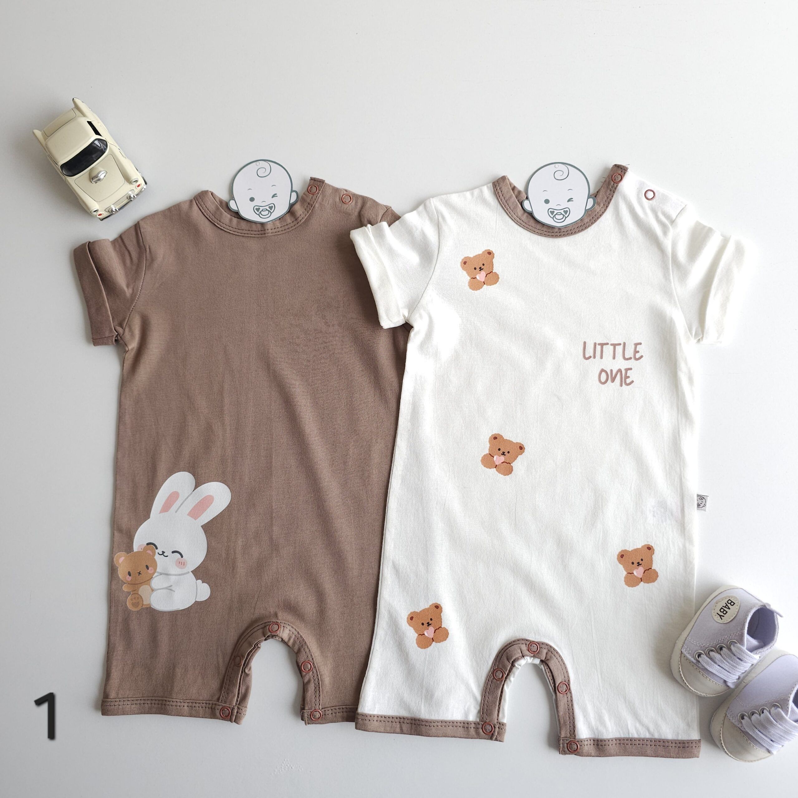 Lot de 2 Combinaisons bébé été 0 à 9 mois 100% coton doux - Image 2
