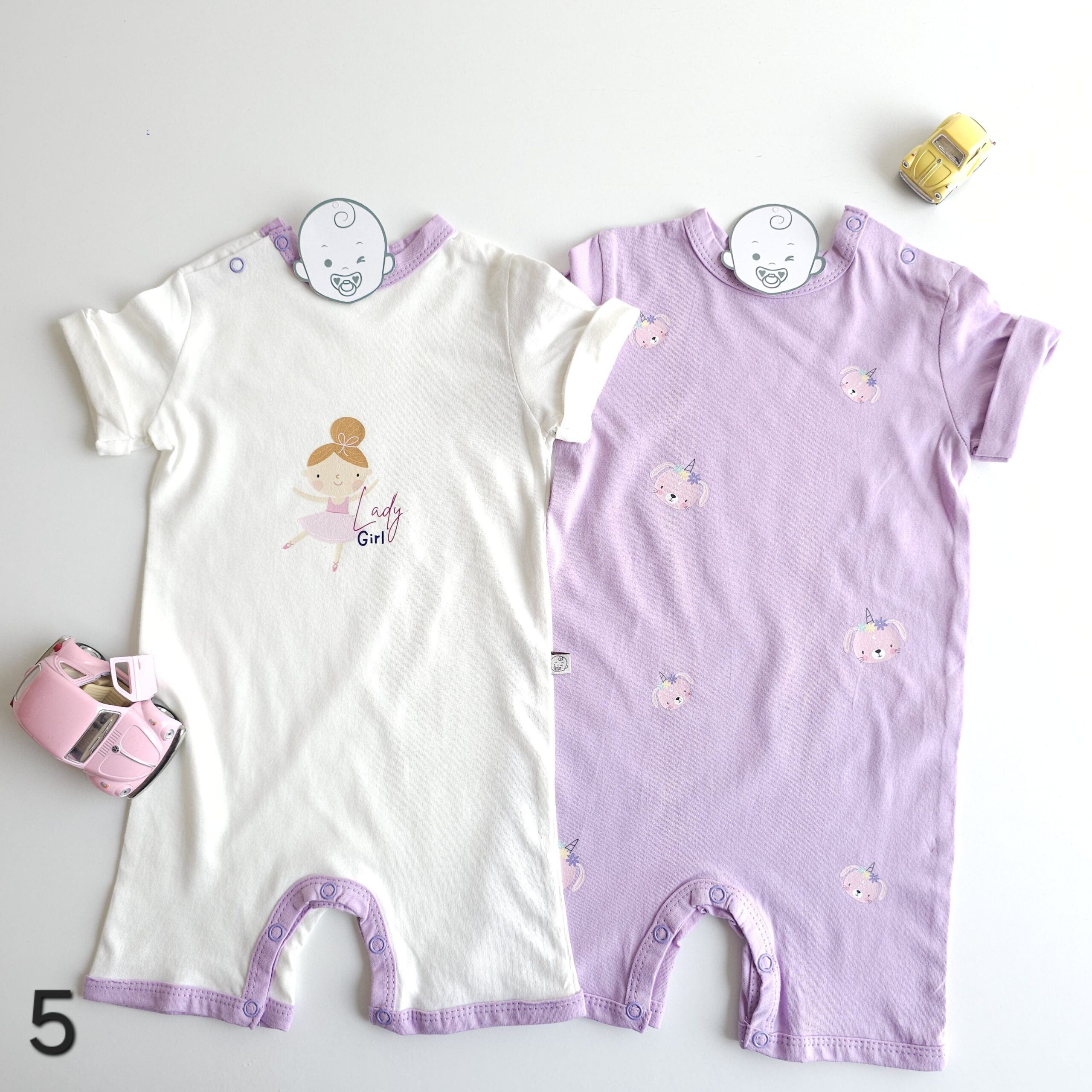 Lot de 2 Combinaisons bébé été 0 à 9 mois 100% coton doux - Image 6