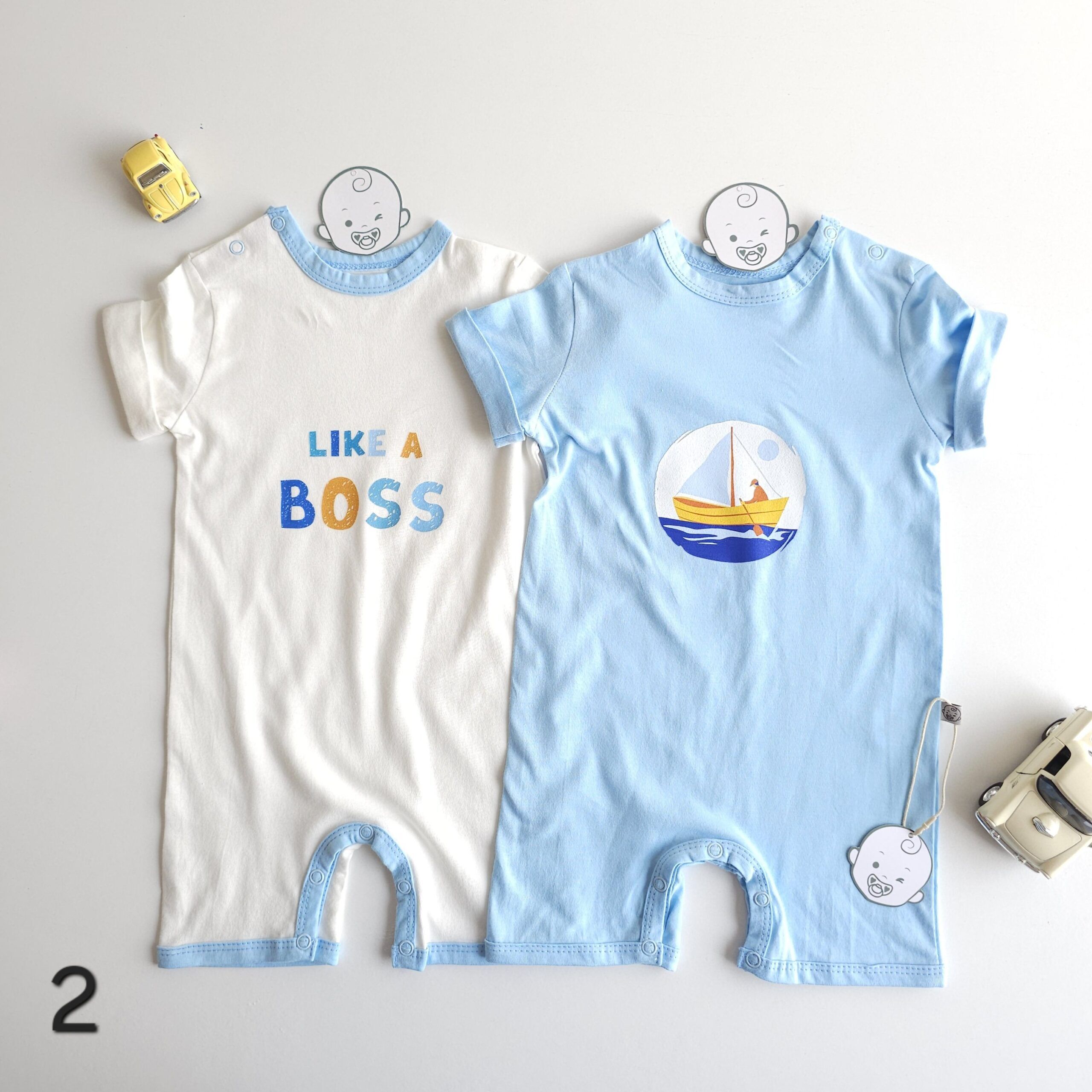 Lot de 2 Combinaisons bébé été 0 à 9 mois 100% coton doux - Image 3