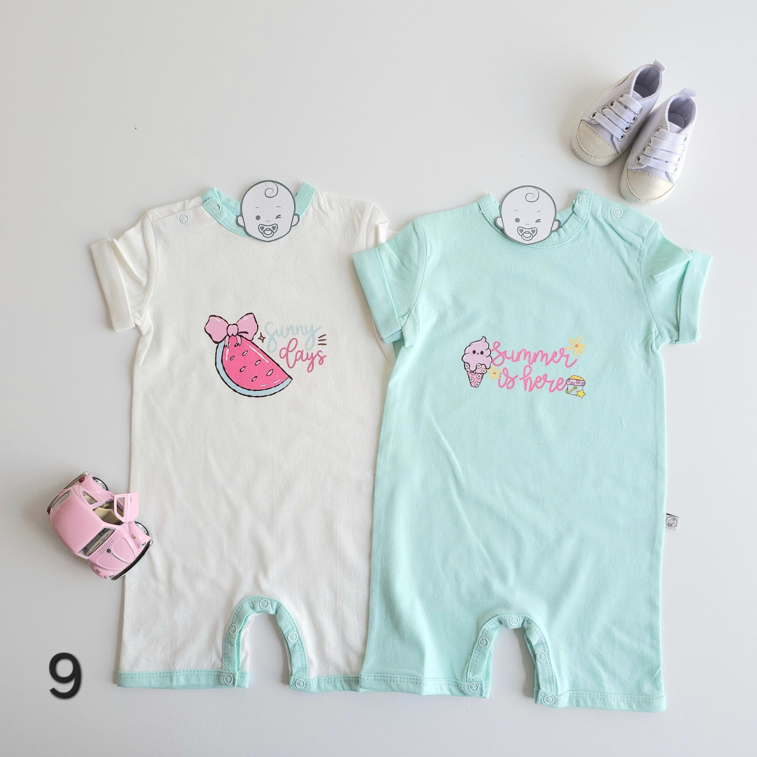 Lot de 2 Combinaisons bébé été 0 à 9 mois 100% coton doux - Image 10