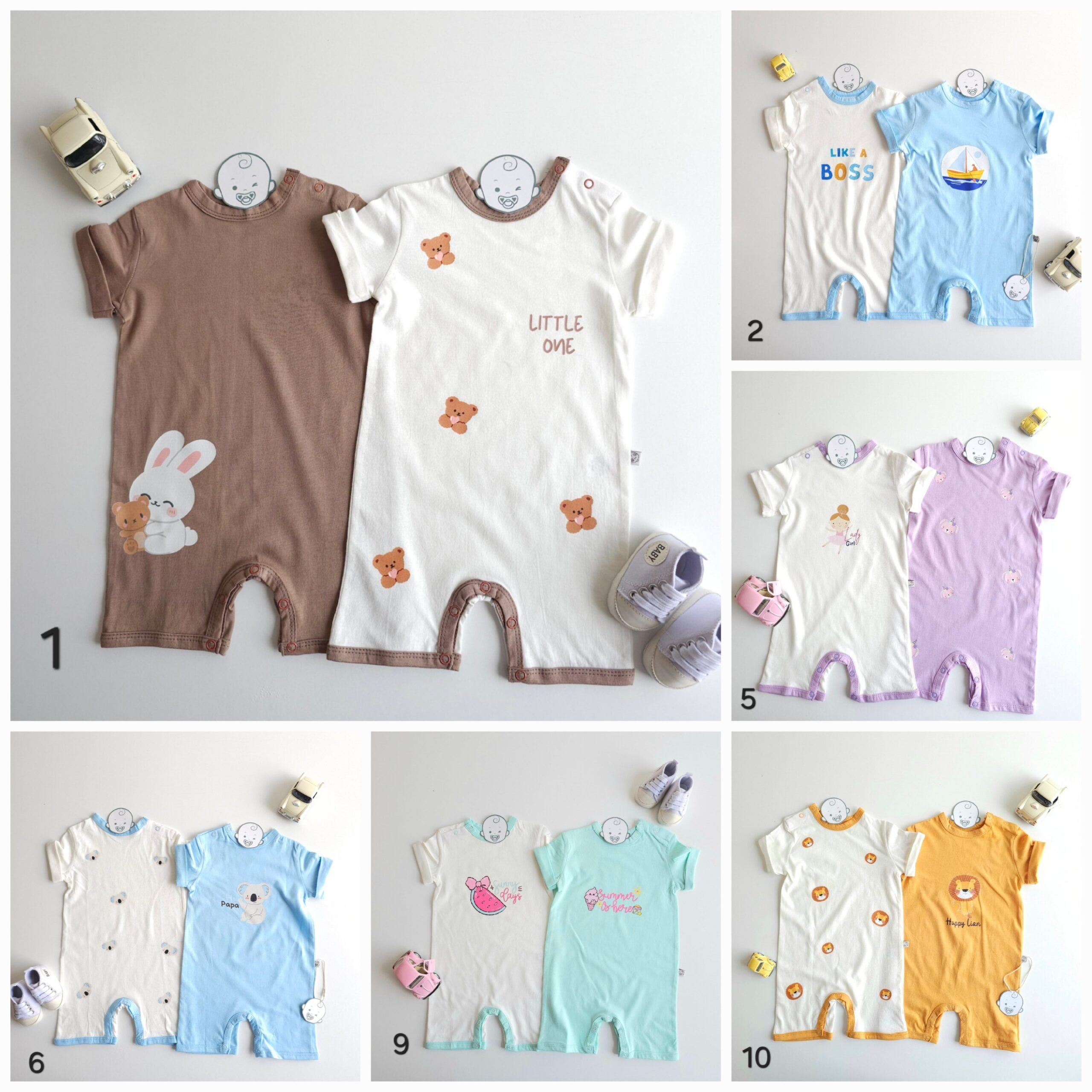 Lot de 2 Combinaisons bébé été 0 à 9 mois 100% coton doux