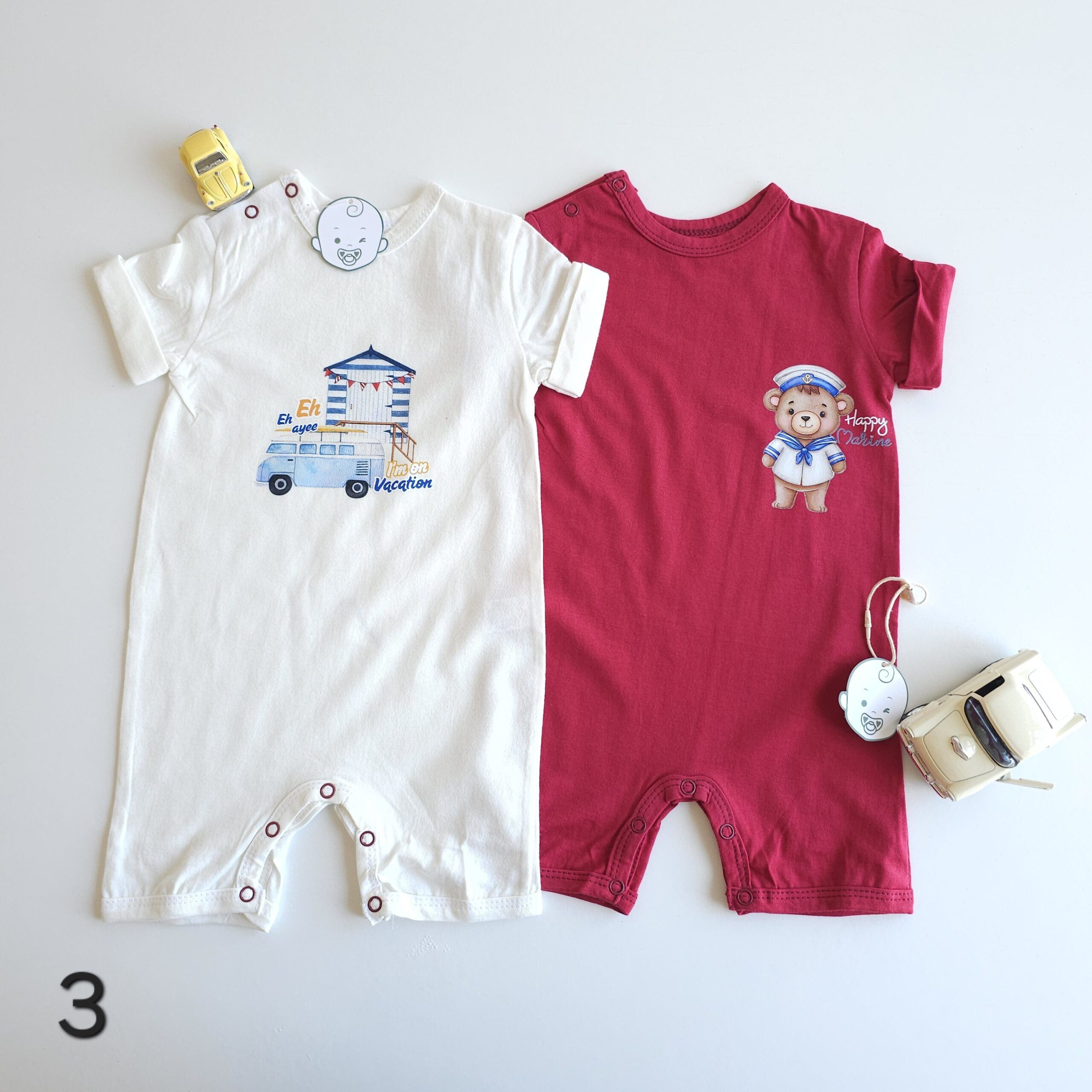 Lot de 2 Combinaisons bébé été 0 à 9 mois 100% coton doux - Image 4