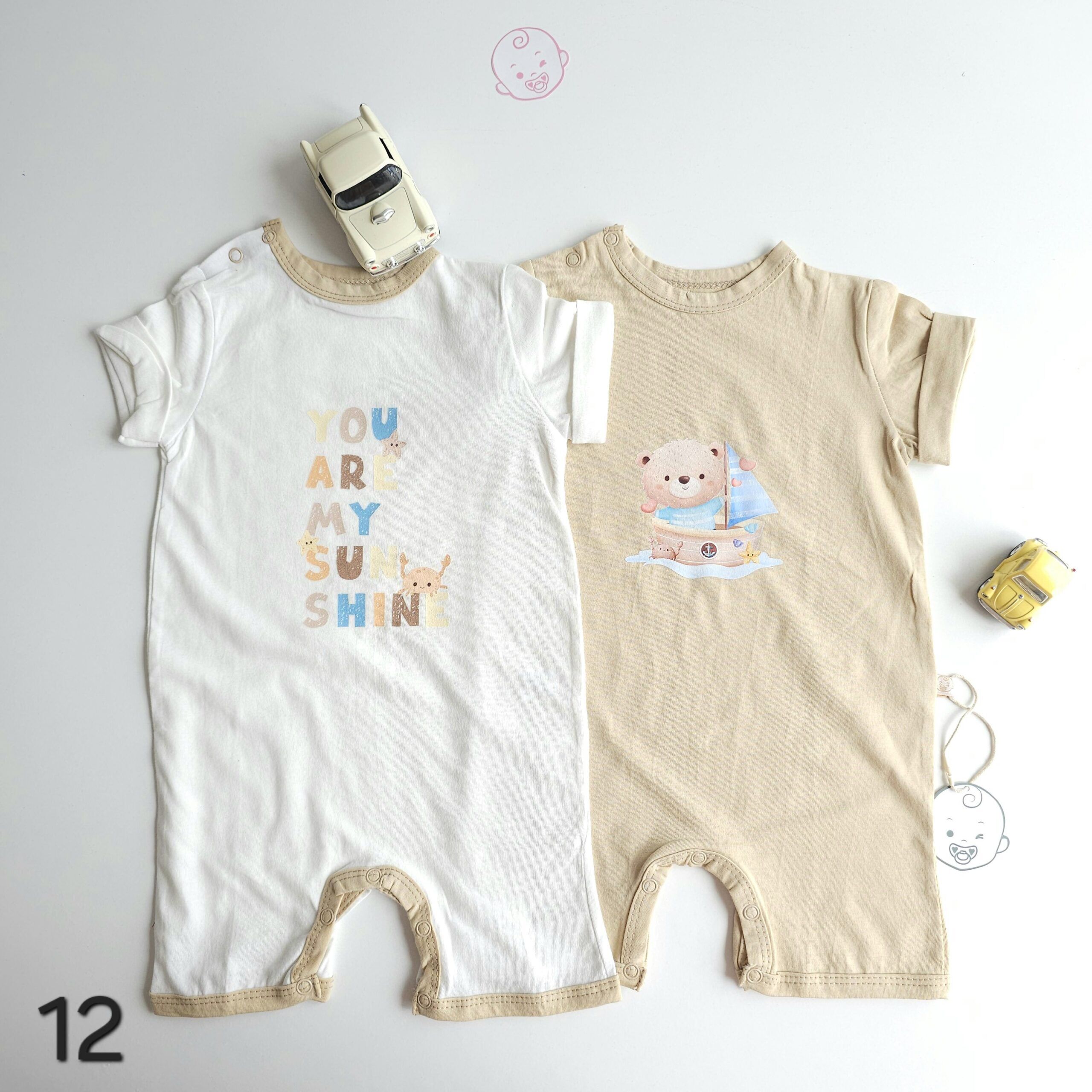 Lot de 2 Combinaisons bébé été 0 à 9 mois 100% coton doux - Image 13