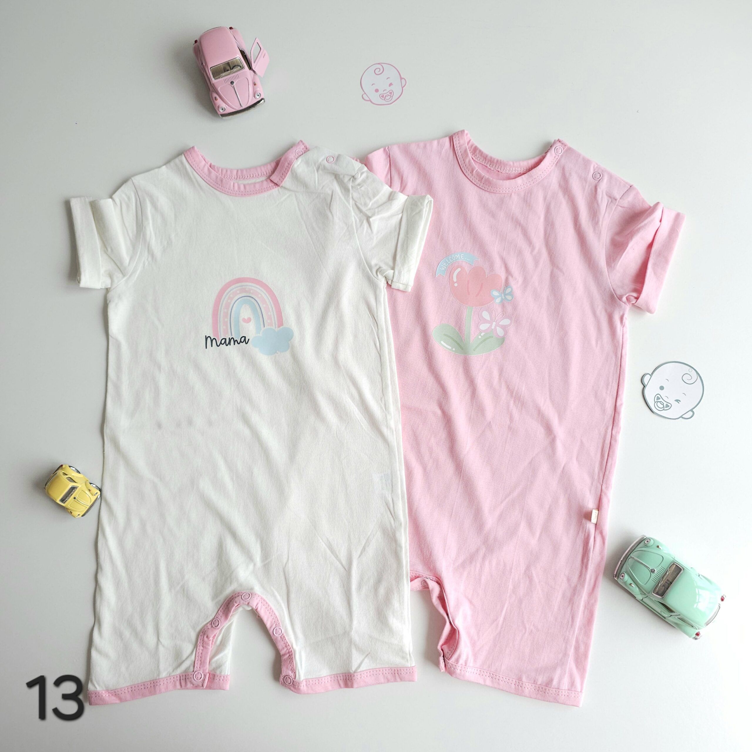 Lot de 2 Combinaisons bébé été 0 à 9 mois 100% coton doux - Image 14