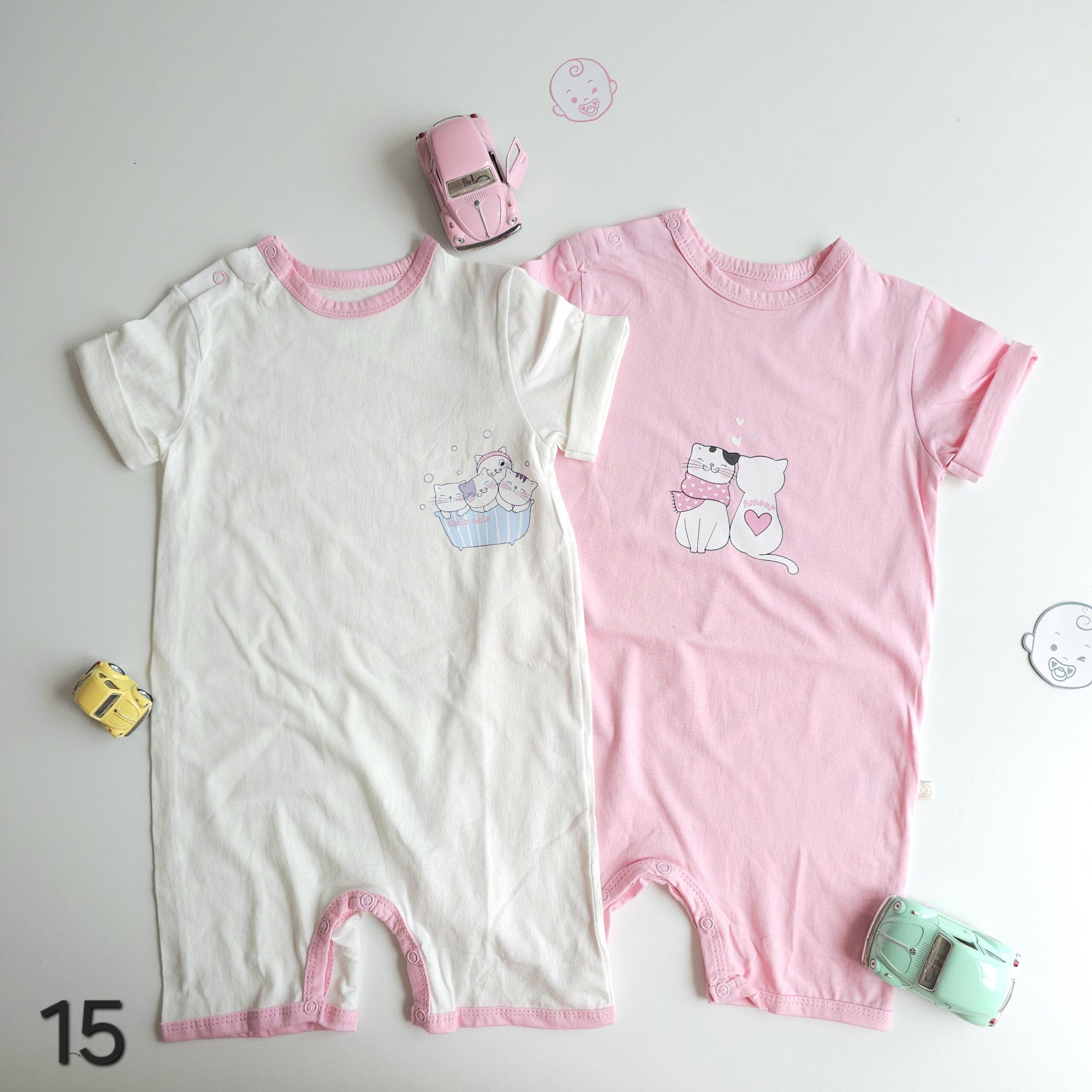 Lot de 2 Combinaisons bébé été 0 à 9 mois 100% coton doux - Image 16