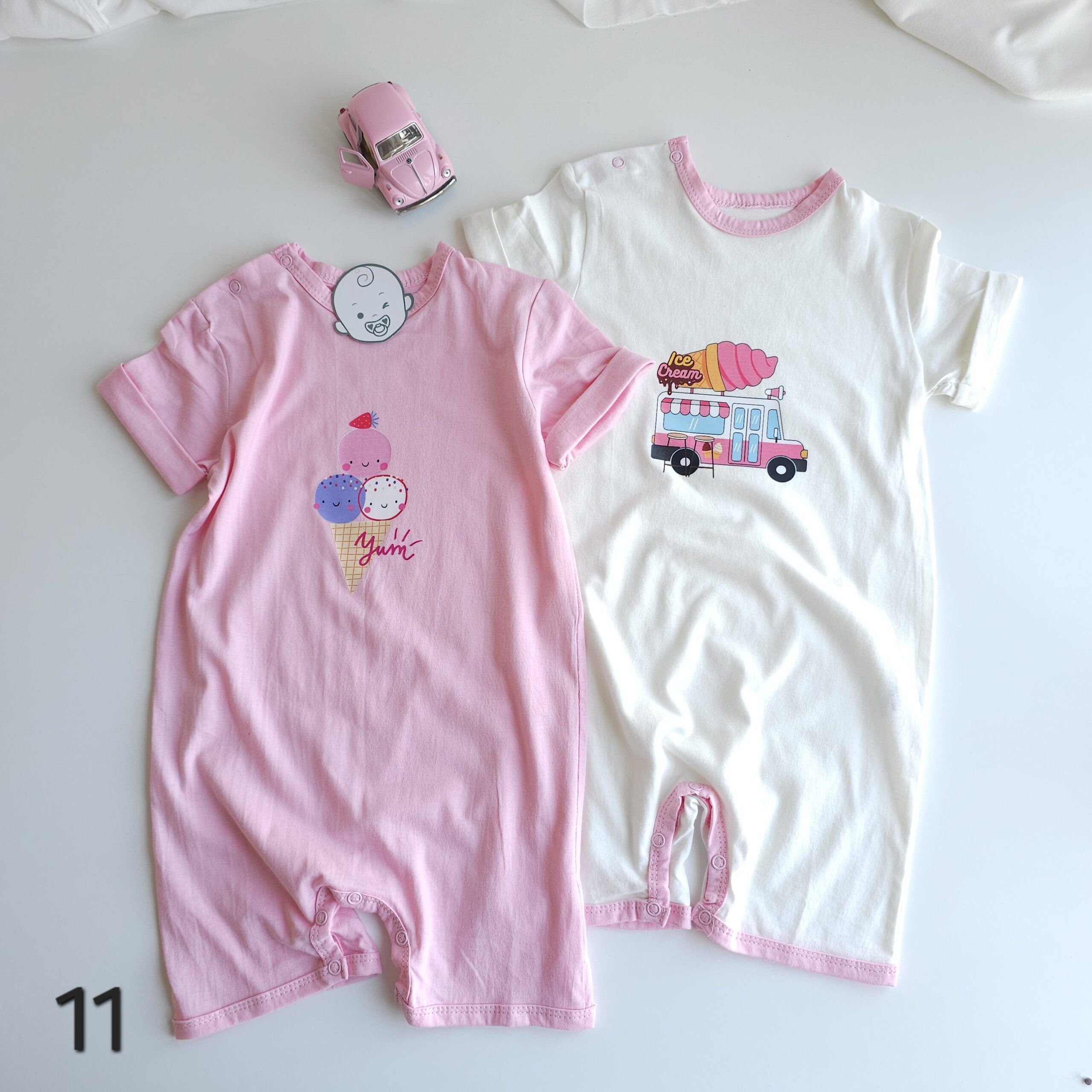 Lot de 2 Combinaisons bébé été 0 à 9 mois 100% coton doux - Image 12